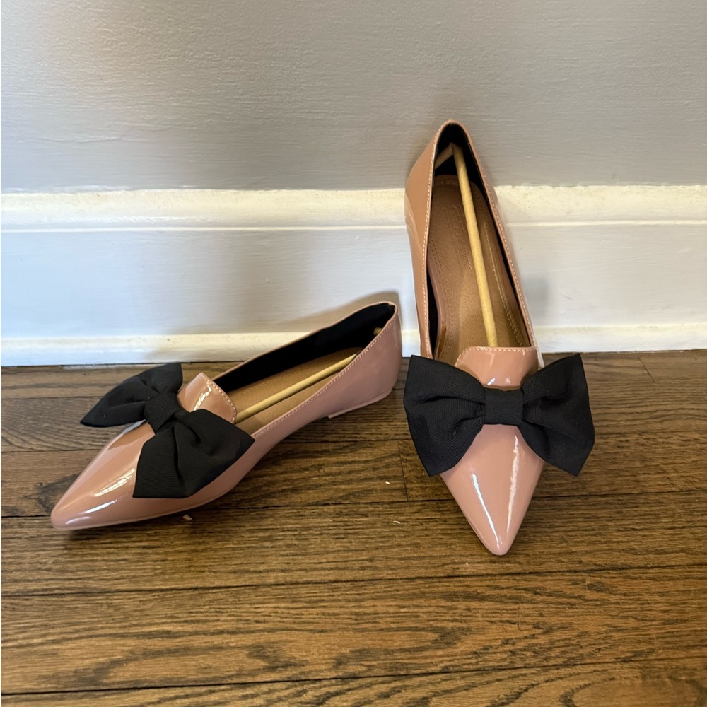 ASOS Women's Patent Bow Flats in Nude and Black